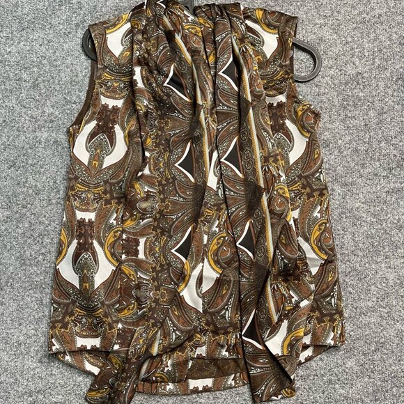 Magaschoni Collection Womens Blouse Scarf Print Sleeveless Mock Tie Neck Silk S - Picture 3 of 8